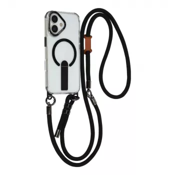 HURTEL tok iPhone 17-hez állvánnyal, rövid 30 cm-es és hosszú 120 cm-es szíjjal, MagSafe-kompatibilis - fekete