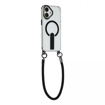 HURTEL tok iPhone 17-hez állvánnyal, rövid 30 cm-es és hosszú 120 cm-es szíjjal, MagSafe-kompatibilis - fekete