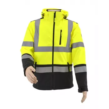 AWTOOLS Softshell dzseki T3 magas láthatósággal, fényvisszaverő, fekete, S méret