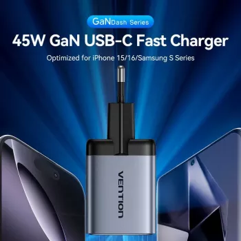 VENTION GaN 90W Dual-USB-C fali töltő (45W+45W) - fekete