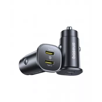 Baseus GoTrip 2x USB-C 30W autós töltő, 12-24 V, fekete