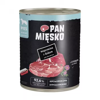 PAN MIĘSKO sertéshús vaddisznóval nedves kutyaeledel 800g – gabonamentes pástétom felnőtt kutyáknak