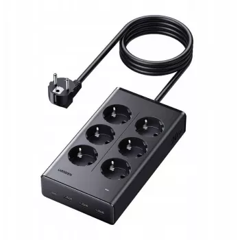 UGREEN S622 elosztó, 6x AC + 3x USB + USB-C, GaN, 1,5 m, fekete (75141)
