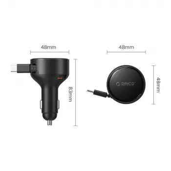 ORICO FC-60-2C 60W feltekerhető USB-C autós töltő - fekete