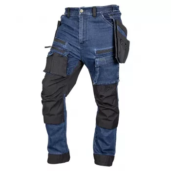 NEO TOOLS denim munknadrág Cordura megerősítéssel és levehető szerszámtartó zsebekkel, sötétkék, S méret