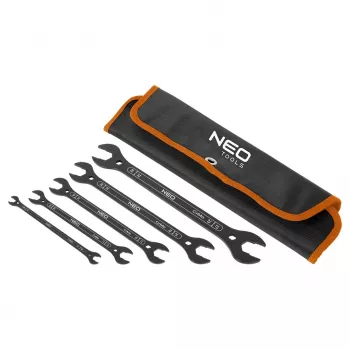NEO TOOLS szuperlapos kétoldali villáskulcs, 4 az 1-ben, 6-27 mm (20 méret), 5 darabos készlet