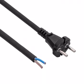 Akyga AK-OT-06S gumírozott hálózati kábel H05RR-F 2 x 1,5 mm², CEE-7/17 dugó nyitott végre, 5 m, fekete