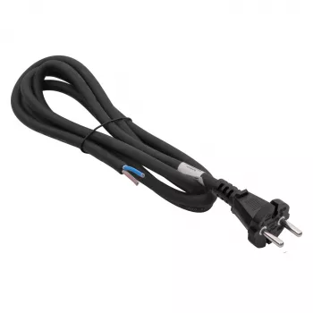 Akyga AK-OT-06S gumírozott hálózati kábel H05RR-F 2 x 1,5 mm², CEE-7/17 dugó nyitott végre, 5 m, fekete