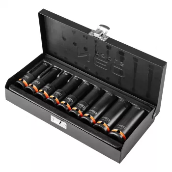 NEO TOOLS ütvecsavarozó dugókulcsok 1/2 inch hajtás, E10-E24 külső Torx, 9 részes készlet, CrMo
