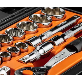 NEO TOOLS 1/2 inch dugókulcs-készlet, 23 részes, króm-vanádium acél, DIN 3124