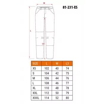 NEO Tools 81-231-XS védőnadrág, szürke zöld kiegészítőkkel, XS méret, 100% pamut, 270 g/m², CE tanúsítva