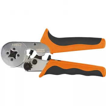 NEO Tools önbeálló racsnis préselő érvéghüvelyhez 0,25-6 mm² (AWG 23-10), négyszögprés, ergonomikus kétkomponensű markolat, 200 mm