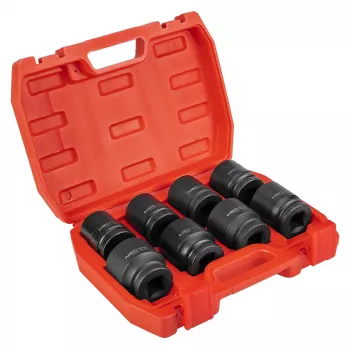 NEO TOOLS 3/4 inch dugókulcs-készlet ütvecsavarozóhoz, 26-38 mm, 8 részes, Cr-Mo acél, fekete foszfátozott, DIN 3121, műanyag kofferrel