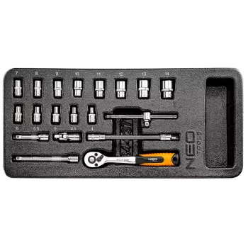 NEO TOOLS 1/4 inch dugókulcs-készlet, 19 részes, betét