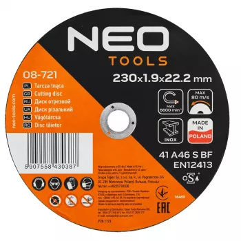 NEO TOOLS vágókorong fém/INOX 230 x 1,9 x 22,2 mm, 41 A46-S-BF, 25 db