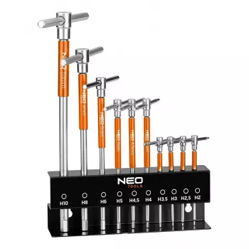 NEO TOOLS csapszegkulcs forgómarkolattal 2-10 mm, 10 darabos készlet állványban