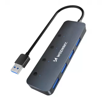 Wozinsky WHS080YSS 4 portos USB-A 3.0 hub egyedi kapcsolókkal, alumínium, szürke, 15 cm kábel