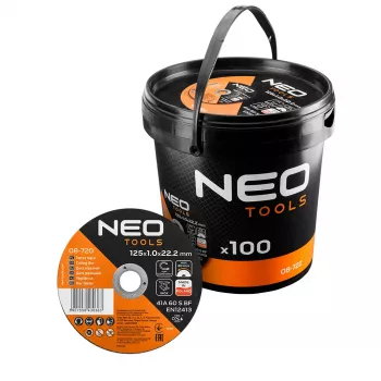 NEO TOOLS vágótárcsák 41A 60 S BF - 125x1,0x22,23 mm ACÉL/INOX, 100 darab vödörben