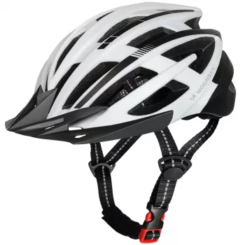 WOZINSKY MTB kerékpáros sisak eltávolítható napellenzővel és USB hátsó lámpával 54-57 cm - fekete-fehér