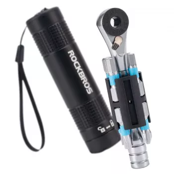 ROCKBROS TG-8601 racsnis kerékpáros multitool S2 acél bitekkel, hengeres alumínium ház, fekete