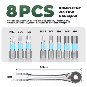 ROCKBROS TG-8601 racsnis kerékpáros multitool S2 acél bitekkel, hengeres alumínium ház, fekete