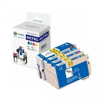 G&G kompatibilis 4-es csomag nagy hozamú tintapatron Epson 407XL-hez (fekete, ciánkék, bíbor, sárga)