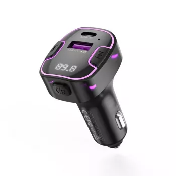 XO BCC12 Bluetooth 5.0 FM-transzmitter kettős USB töltésfunkcióval, kihangosító, LED-kijelző, USB-/TF-kártyás MP3-lejátszó, autóakkumulátor-feszültségfigyelő 12V/24V járművekhez