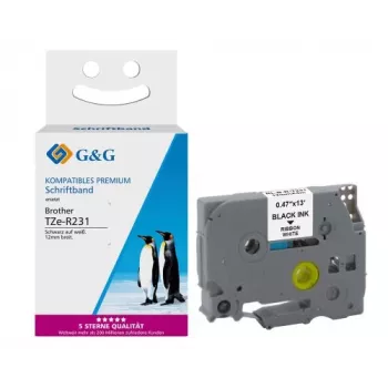 G&G Ninestar szatén szalag Brother TZe-R231 kompatibilis, 12mm x 4m, piros