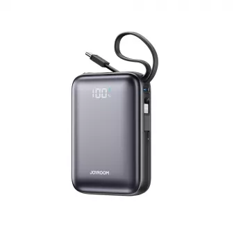 JOYROOM JR-PBF29 20000mAh 22.5W powerbank digitális kijelzővel és beépített Dual-Type-C kábelekkel - fekete