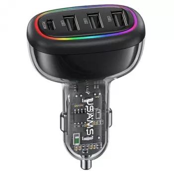 USAMS C34 48W PD gyorstöltő autós töltő 1x USB-C és 3x USB-A - fekete