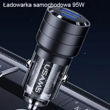 USAMS C36 95W gyorstöltő autós töltő USB + USB-C fekete CC176CC01 (US-CC176)