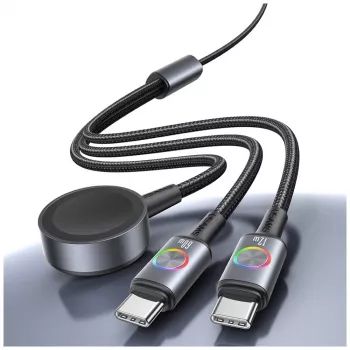 USAMS Huan Series 3 az 1-ben töltőkábel vezeték nélküli töltővel 72W USB-C sötétszürke