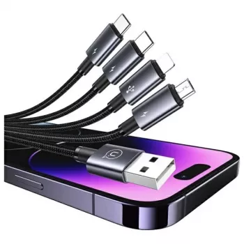 USAMS 4 az 1-ben többfunkciós töltőkábel 2x USB-C / Lightning / Micro USB 15W 1,2 m fekete