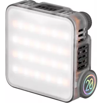 Zhiyun M20 RGB LED derítőlámpa 20W teljesítménnyel, 2700K-6500K CCT, HSI színmódok, OLED kijelző, mágneses hátlap, USB-C PD töltés