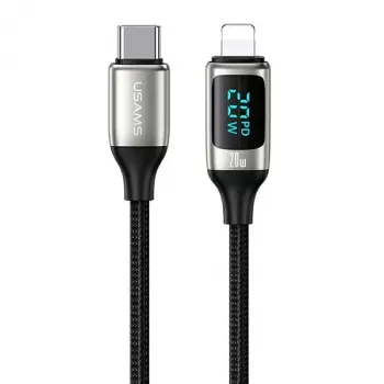 USAMS U78 fonott USB-C–Lightning kábel LED-kijelzővel 1,2 m 20W PD gyorstöltés fehér SJ545USB02