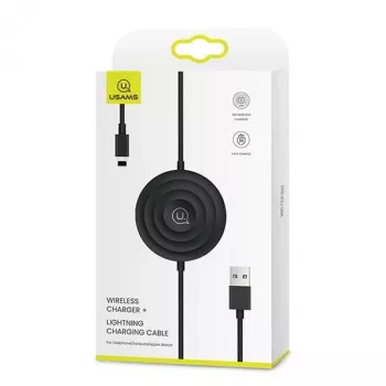 USAMS US-CC096 10W Qi vezeték nélküli töltő Lightning kábellel - fekete