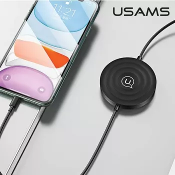 USAMS US-CC096 10W Qi vezeték nélküli töltő Lightning kábellel - fekete