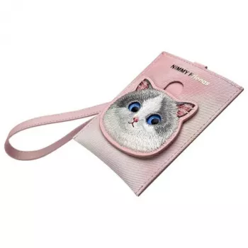 NIMMY Big Eyed Pet 2.0 macska rózsaszín PU-bőr kártyatartó pénztárca 6 kártyarekesz, érmetartó és cipzár
