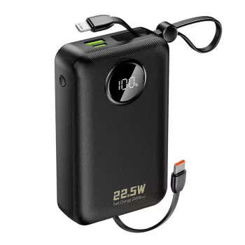 DUDAO K14+ 20000mAh 22,5W powerbank beépített Lightning- és USB-C-kábellel - fekete