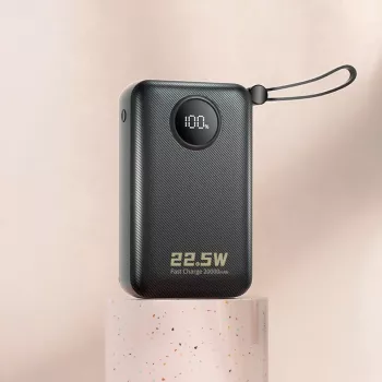 DUDAO K14+ 20000mAh 22,5W powerbank beépített Lightning- és USB-C-kábellel - fekete