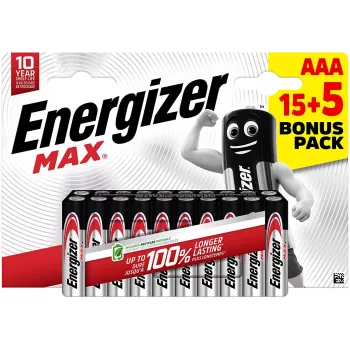 Energizer Max Micro AAA alkáli elemek 1,5 V 20 darabos csomag (E303349400)