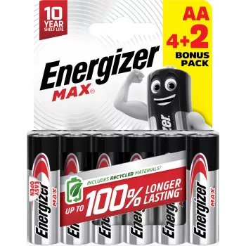 Energizer Max AA alkáli elem, 1,5 V, 6-os csomag (4+2)