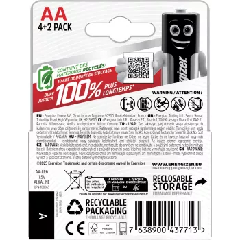 Energizer Max AA alkáli elem, 1,5 V, 6-os csomag (4+2)