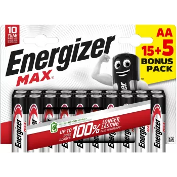 Energizer Max AA alkáli elem LR6 1,5 V, 20 darab (E303329900)