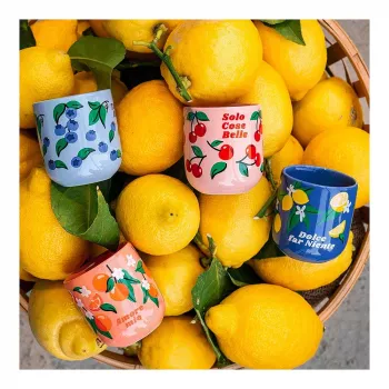 Bialetti Fruit Vibes kerámia kávéscsésze készlet, 300 ml, többszínű, mosogatógép- és mikrohullámú sütőben használható