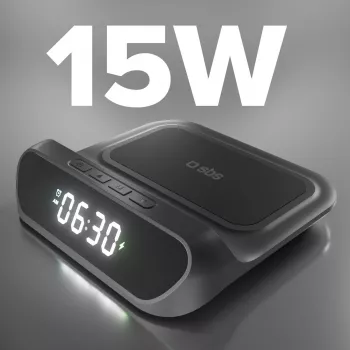 SBS ébresztőóra 15 W-os vezeték nélküli töltővel (TEWIRCLOCK)