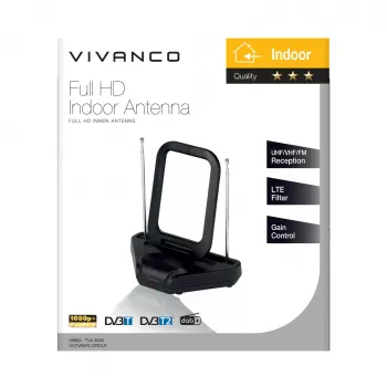 Vivanco VVTVANTLCIRCLE beltéri antenna DVB-T/T2 aktív, 28 dB erősítéssel, fekete