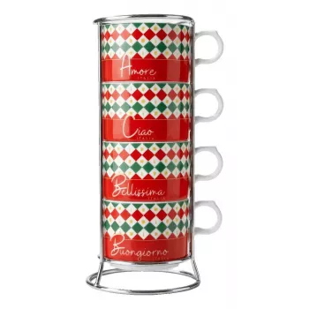 Bialetti 4 Cappuccio Tricolore tűzhelyes tejhabosító, 160 ml, kézi dugattyús, olasz Tricolore