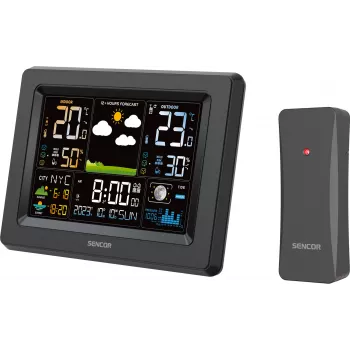 Sencor SWS 4500 időjárás-állomás fekete / színes LCD-kijelző / vezeték nélküli érzékelő