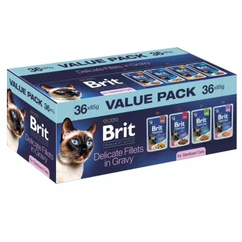 Brit Delicate filé szószban ivartalanított macskák számára – 36 x 85 g tasak